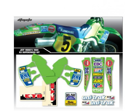 KIT DECO COMPLET ET HOUSSE DE SELLE MXDN REPLICA KAWASAKI 500 KX 1989 A 2004