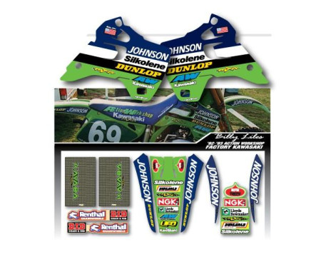 KIT DECO COMPLET ET HOUSSE DE SELLE AW LILES REPLICA KAWASAKI 125 250 KX 1992 1993