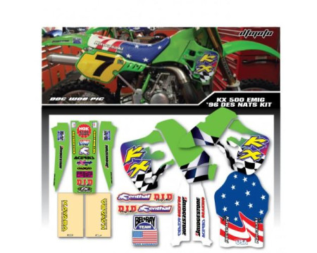 KIT DECO COMPLET ET HOUSSE DE SELLE MXDN REPLICA KAWASAKI 500 KX 1989 A 2004