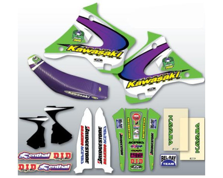 KIT DECO COMPLET ET HOUSSE DE SELLE TEAM US REPLICA KAWASAKI 125 250 KX DE 1994 à 1998