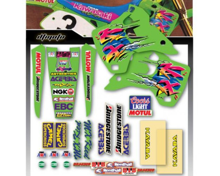 KIT DECO COMPLET ET HOUSSE DE SELLE TEAM US REPLICA KAWASAKI 125 250 KX 1992 1993